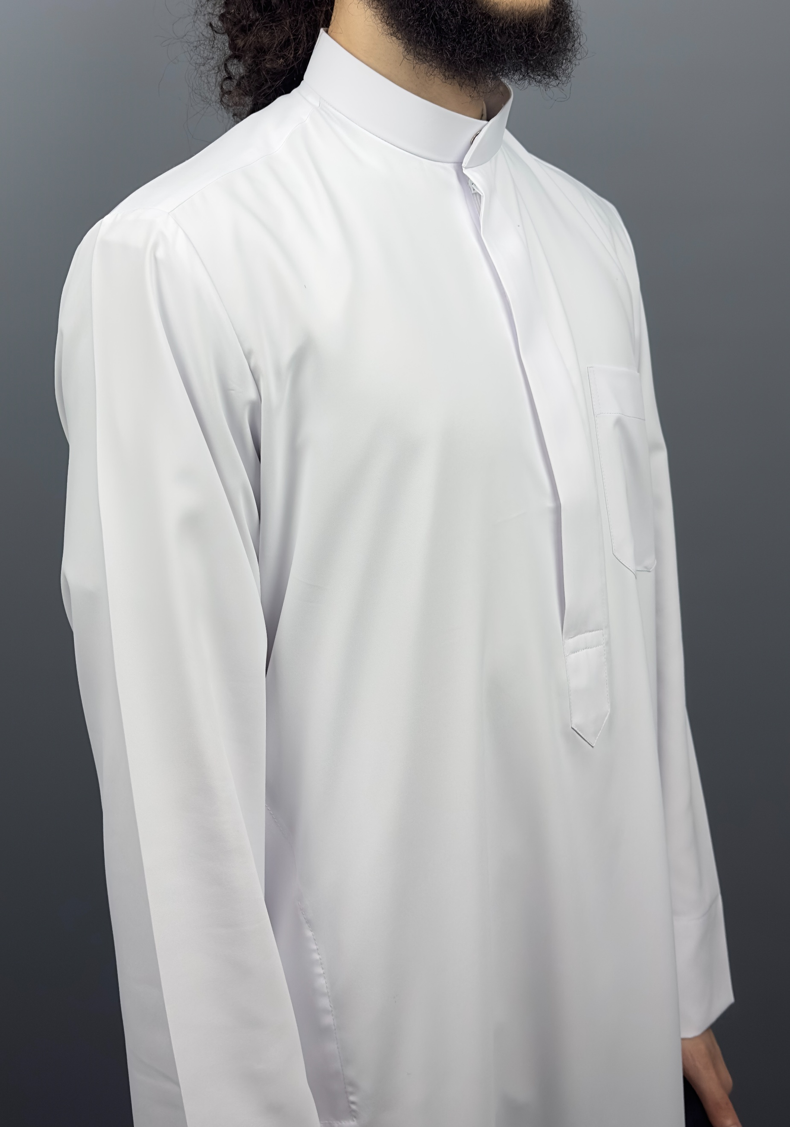 Qamis Koweiti Zip Blanc