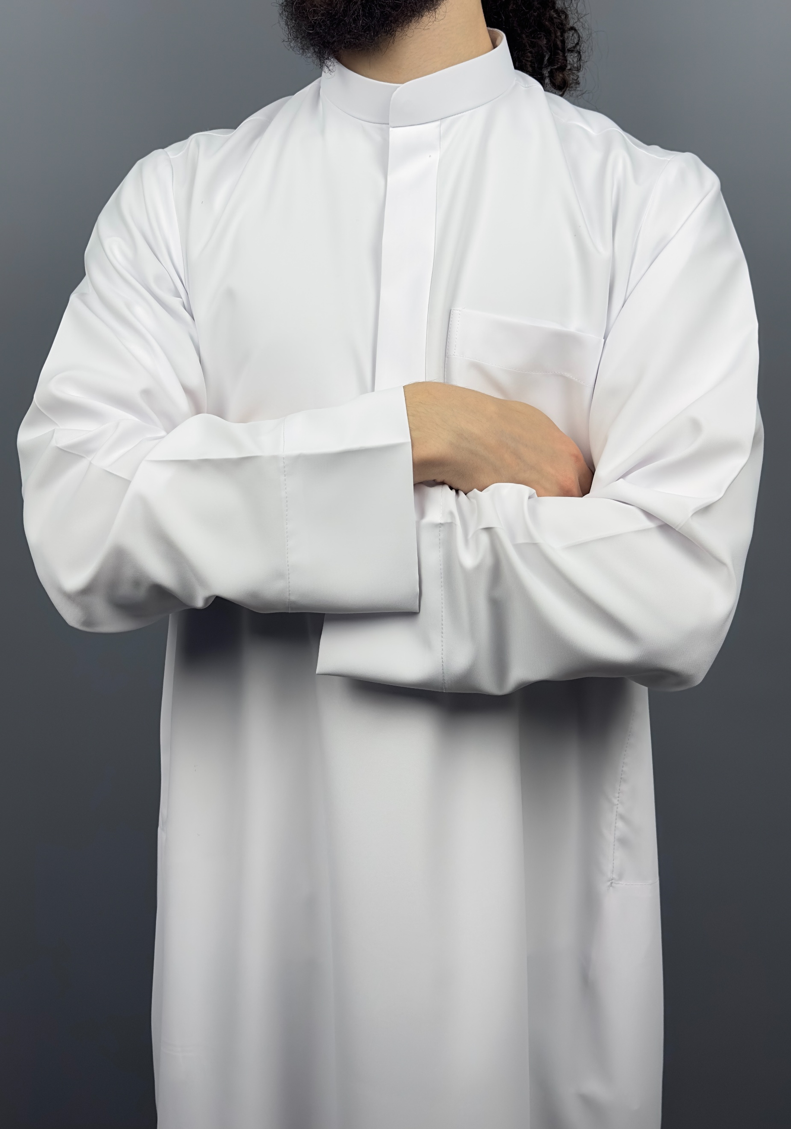 Qamis Koweiti Zip Blanc