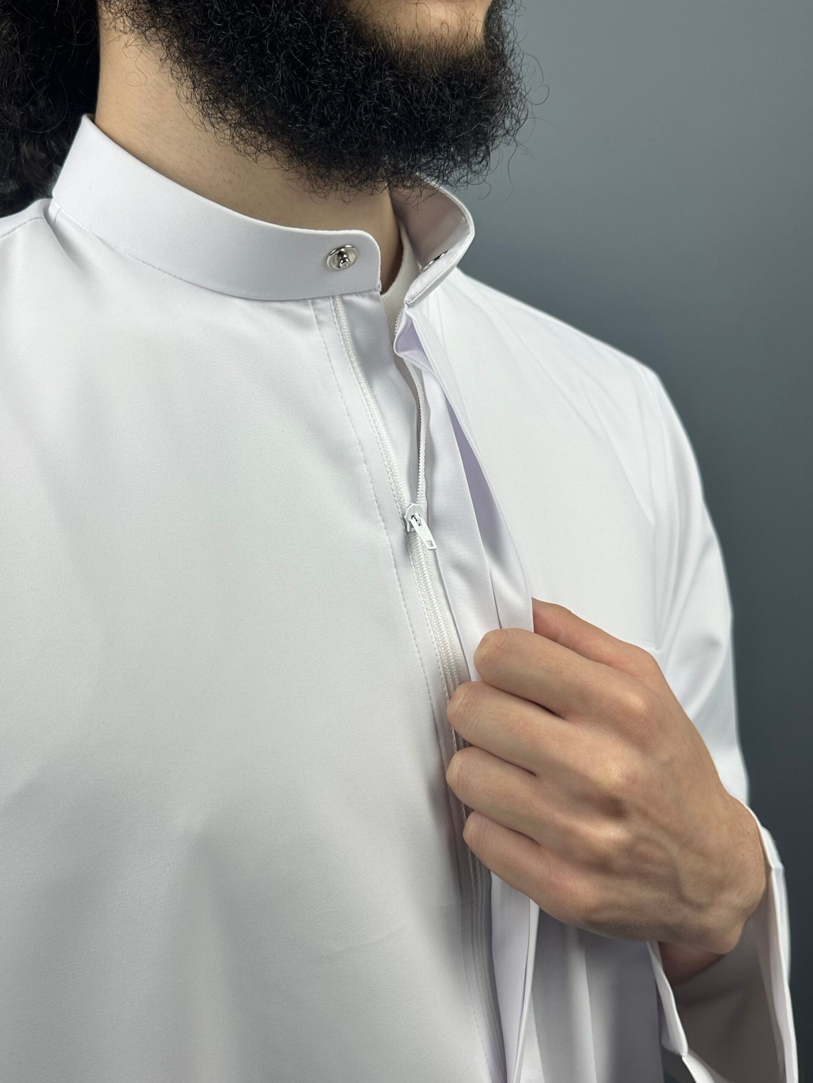 Qamis Koweiti Zip Blanc